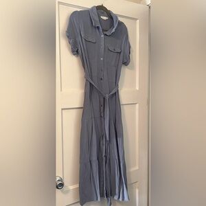 Lucky Brand Slate Blue Button-Front Maxi Shirt Dress
